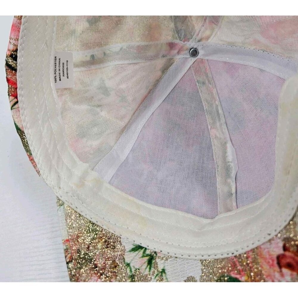 Womens Trending Floral Print Cubic Stone Edged Bill Baseball Cap Adj Back - Picture 6 of 7